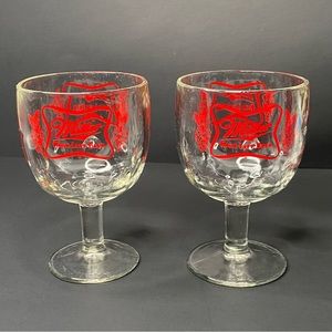 Set of 2 VTG Miller High Life Beer Goblet Stem Thumbprint Drinking Glass 6" Tall